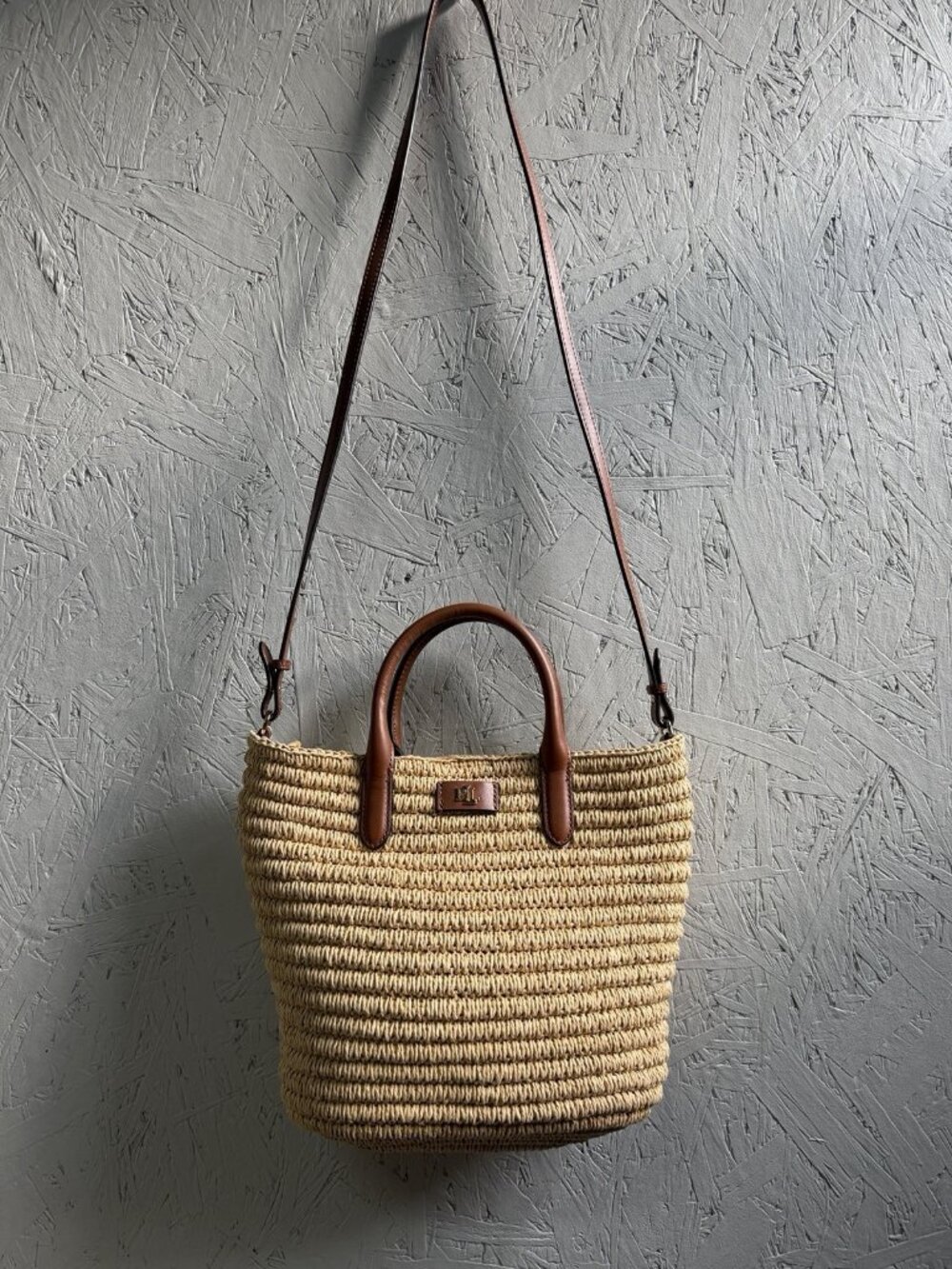 RALPH LAUREN Brie woven straw leather trim small tote shoulder bag -Natural - Picture 12 of 13